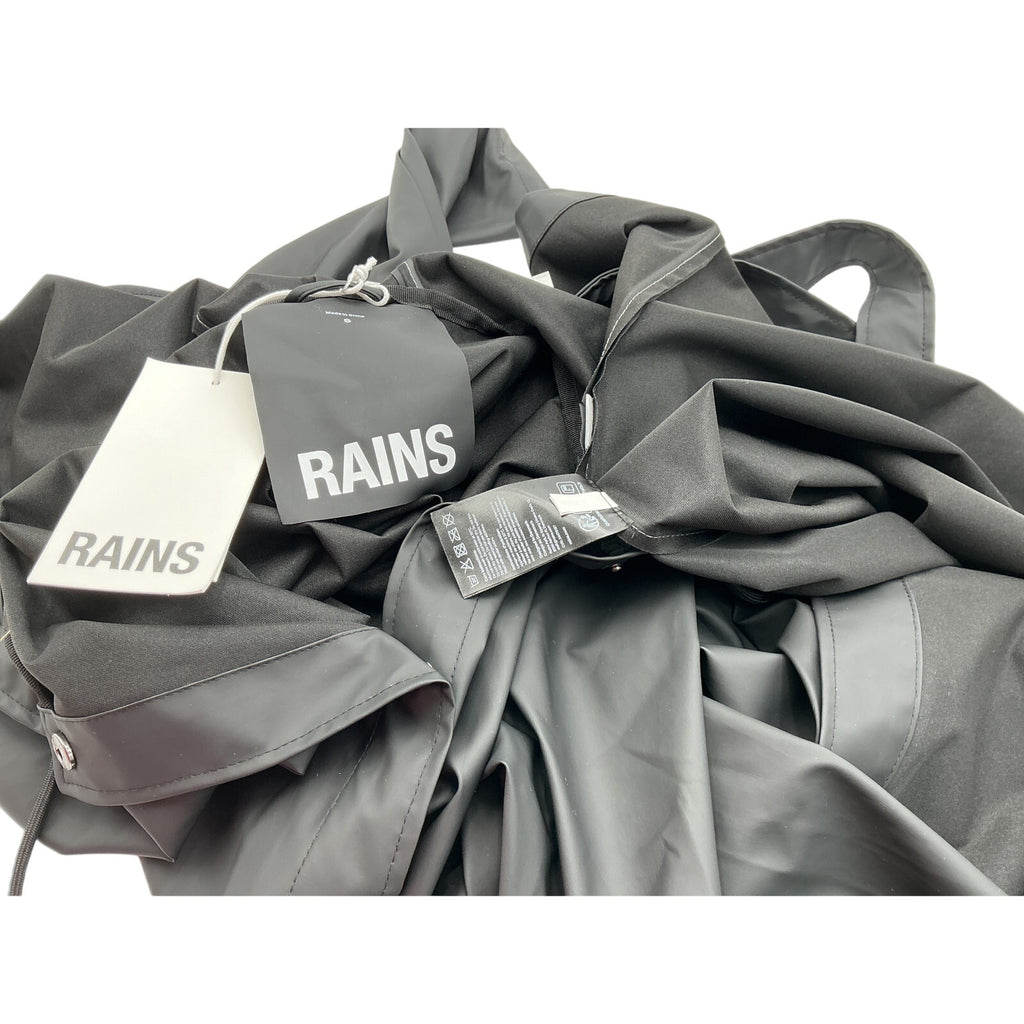 Rains Waterproof A-Line Black Polyester Long Raincoat Size S