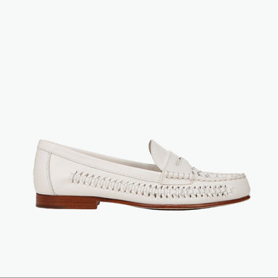 Veronica Beard 'Penny' White Leather Woven Leather Loafer Size 11