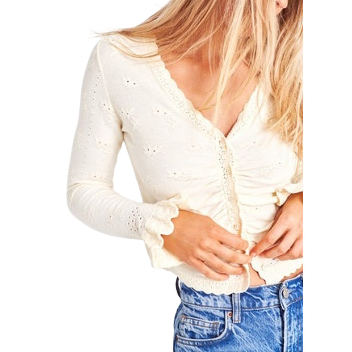 Loveshackfancy Ruched Cream Aldridge Cardigan Size XS