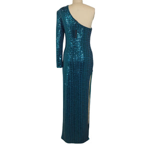 Michael Costello Sequin Teal Rumi Gown Size S NWT
