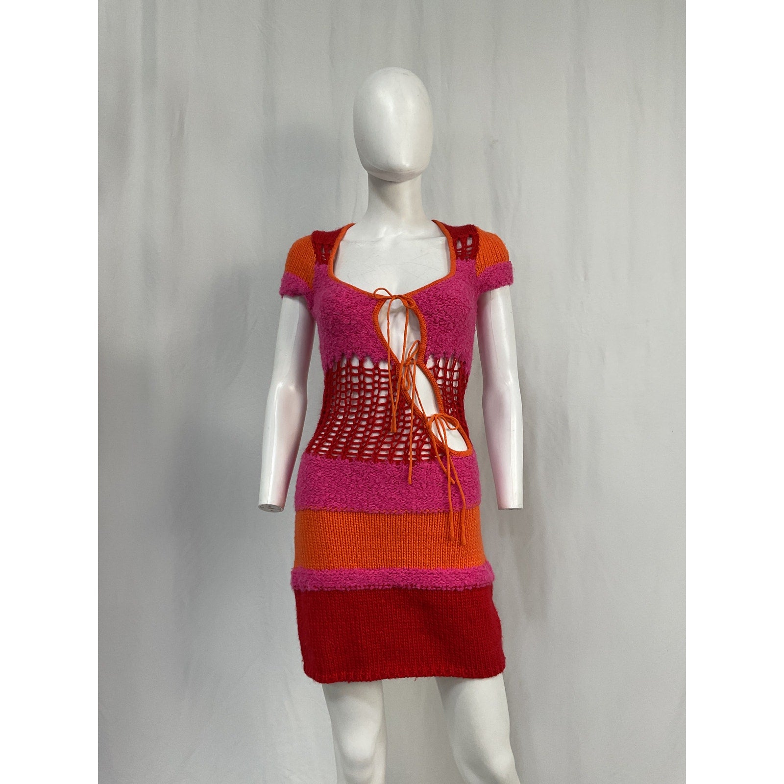 Danielle Guizio Cut Out Pink Acrylic Tie Mini Dress Size M