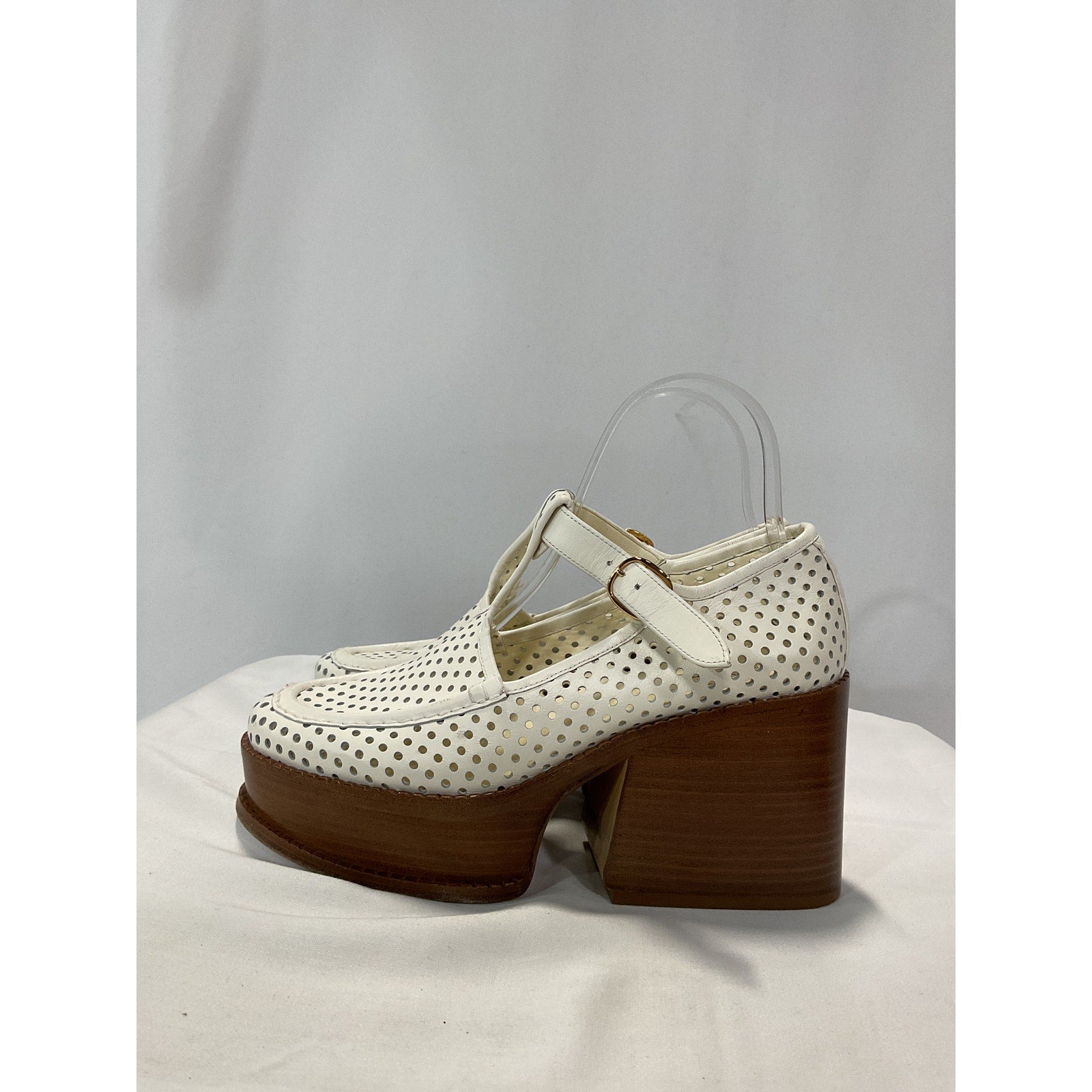 Gabriela Hearst 'Aria' White Leather Platform Mary Jane Heels Size 7