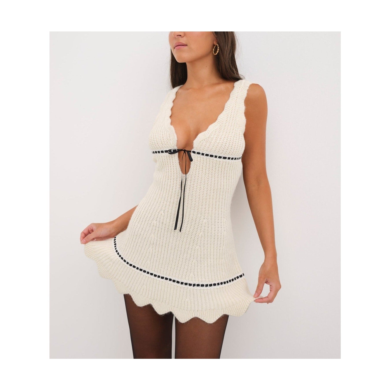 For Love & Lemons 'Jade' Cream Acrylic Dress Size XS - NWT