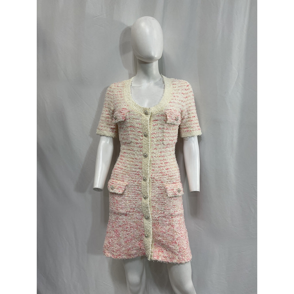 Self-Portrait 'Boucle' White Cotton Knit Mini Dress Size S