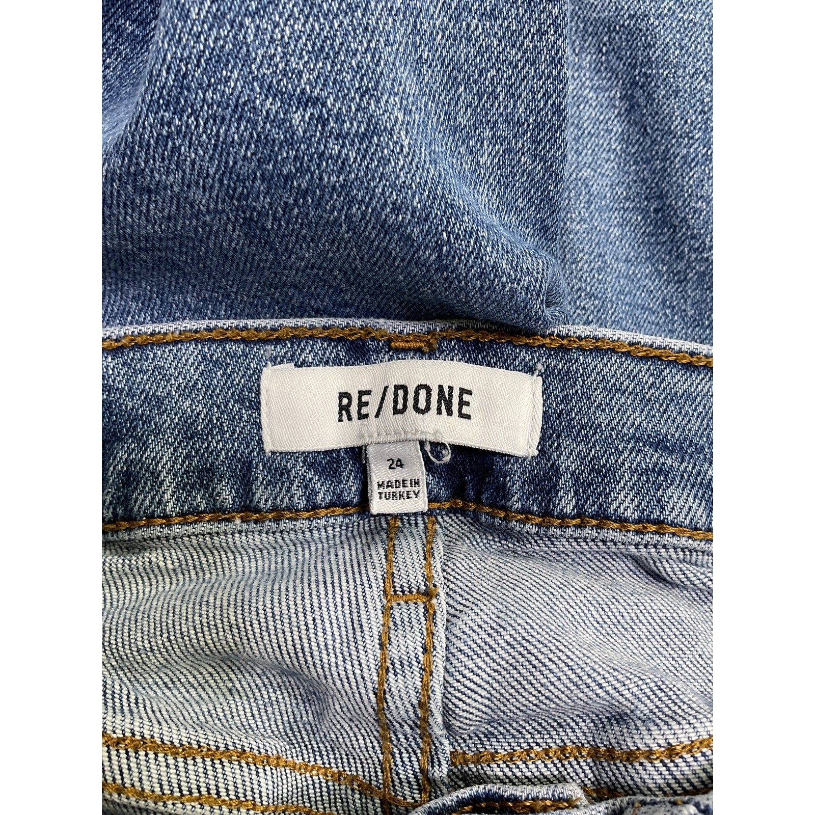 Re/Done Blue Cotton High Rise Comfort Stretch Stove Pipe Jeans Size 24