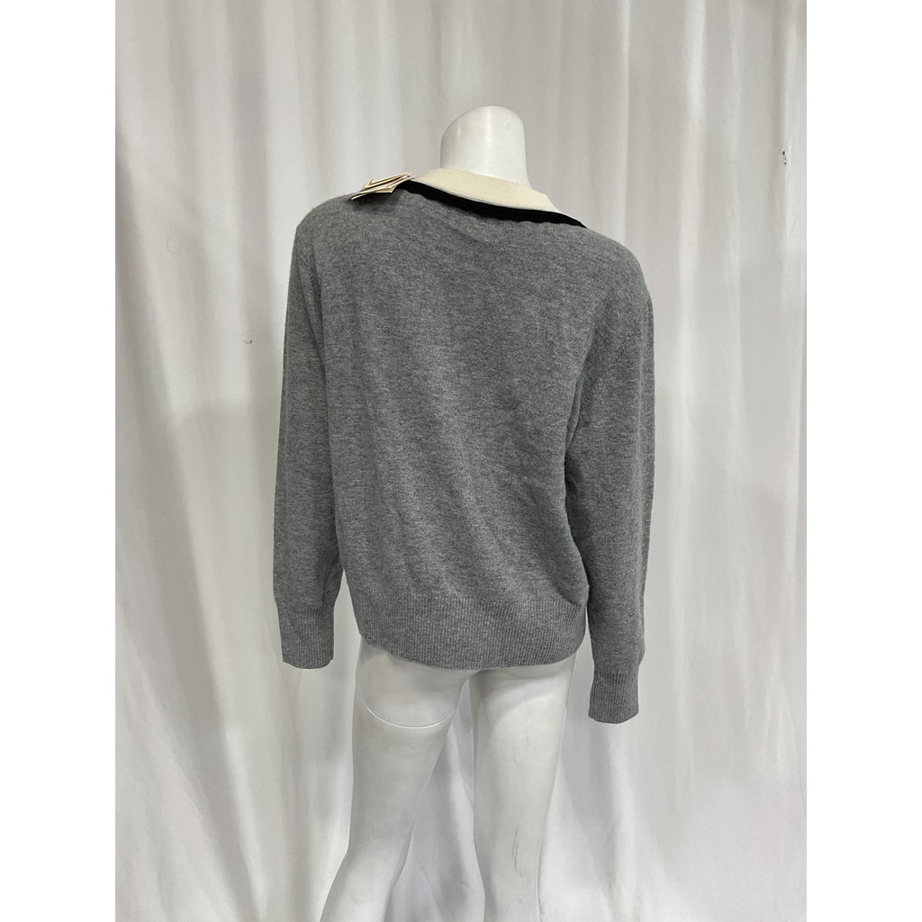 Sandro Sweater With Contrasting Grey Deep V-Neck Sweater Size 3 - NWT