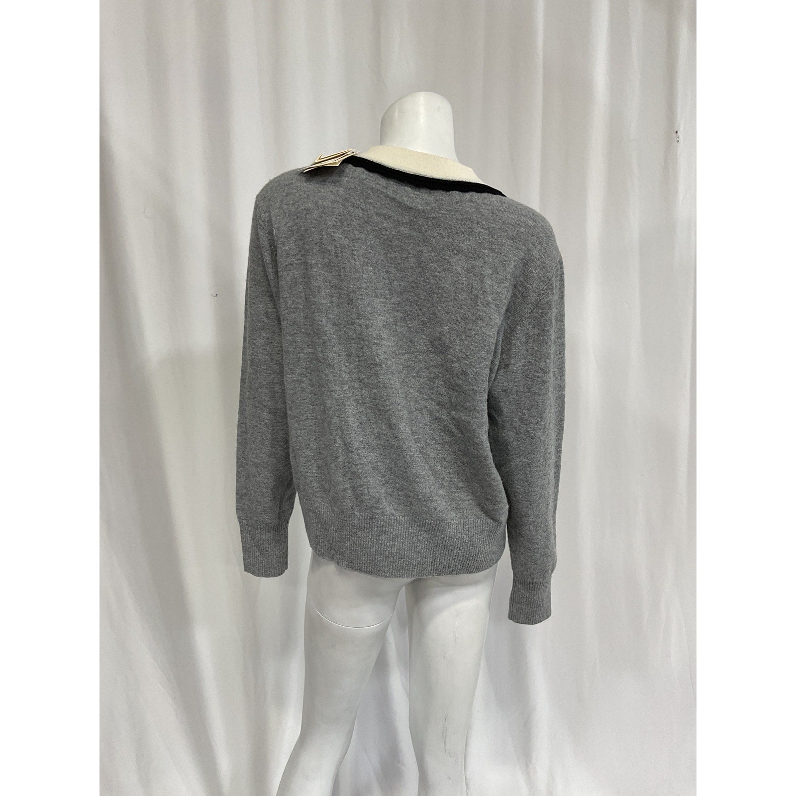 Sandro Sweater With Contrasting Grey Deep V-Neck Sweater Size 3 - NWT