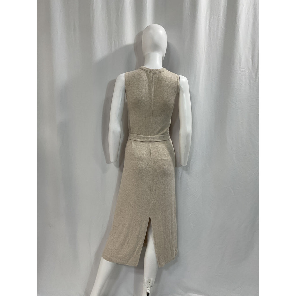 Leset 'Lori' Beige Brushed Stretch-Jersey V Neck Midi Dress Size XS