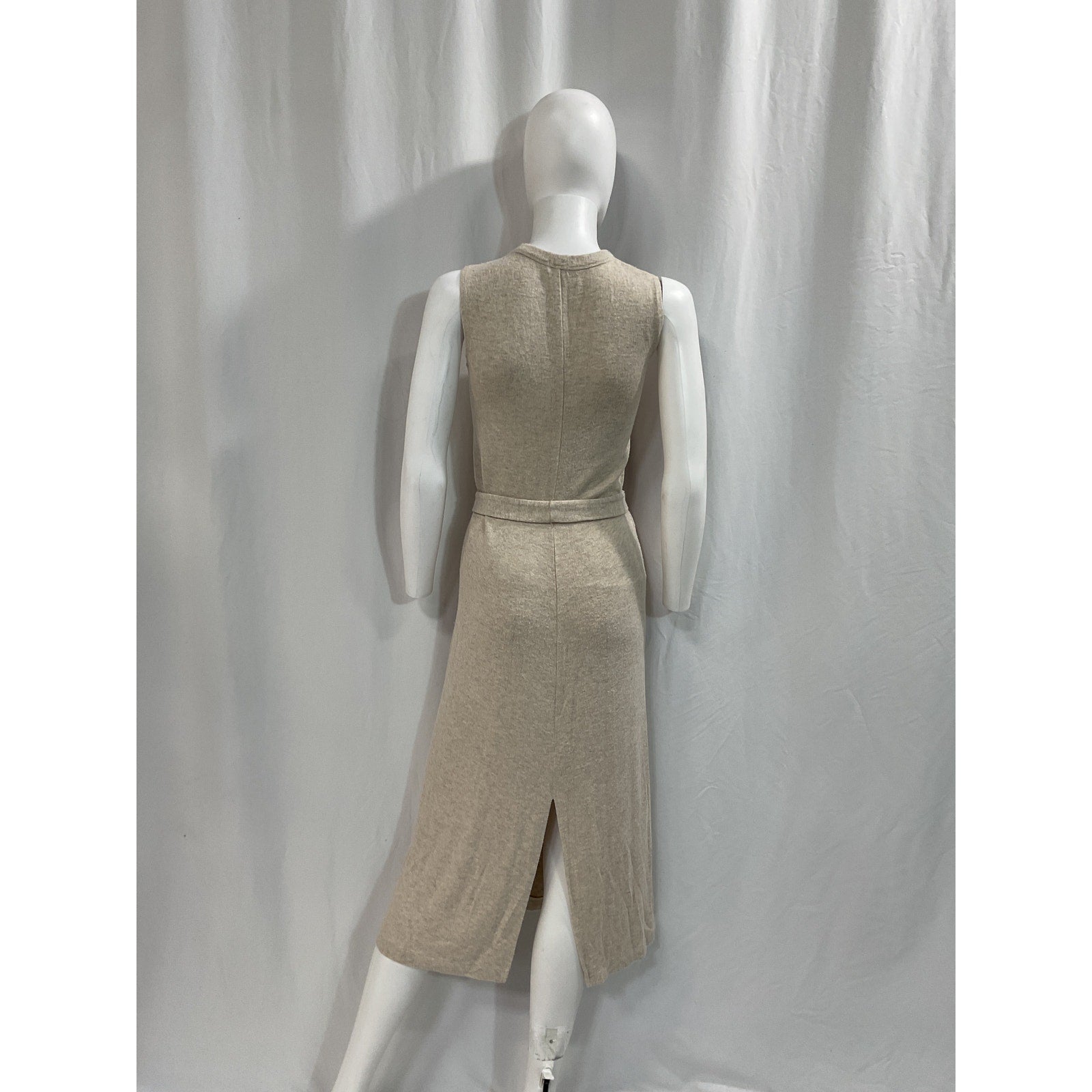 Leset 'Lori' Beige Brushed Stretch-Jersey V Neck Midi Dress Size XS
