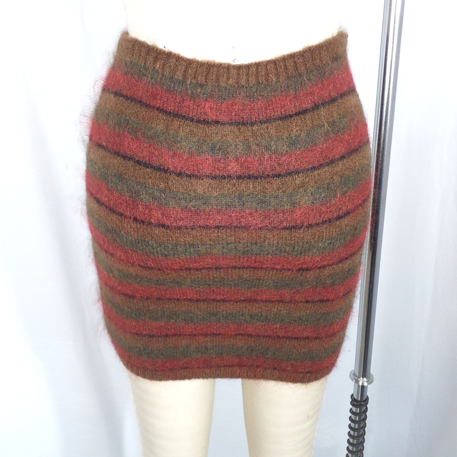 Danielle Guizio 'Striped' Red Mohair Knit Mini Skirt Size S