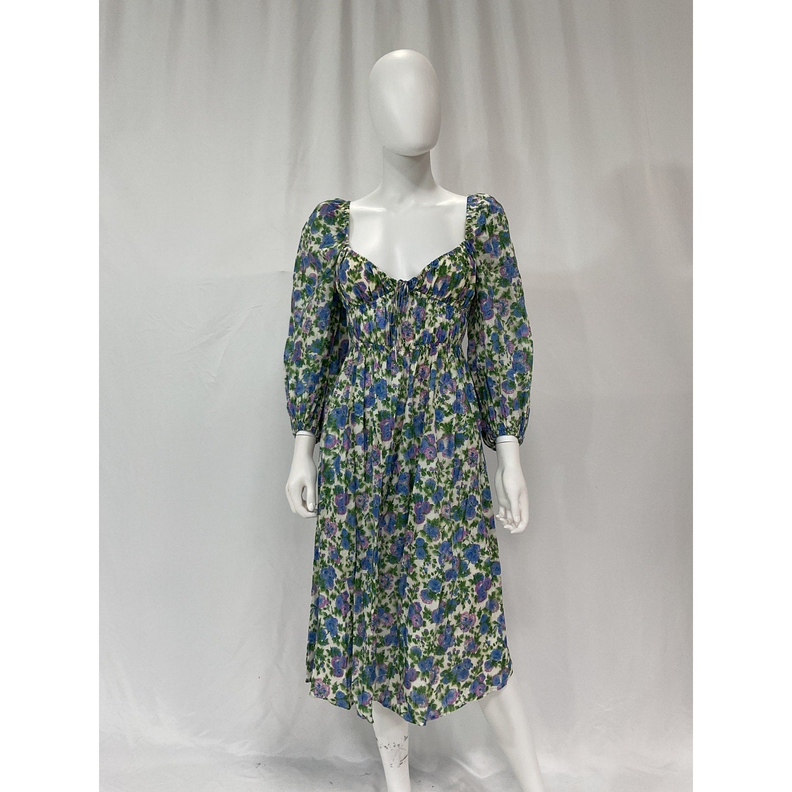 For Love & Lemons 'Bridget' Green Puff Sleeve Midi Dress Size S