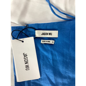 Jason Wu One Shoulder Blue Linen Cotton Crop Top With Ring Accent Size 6