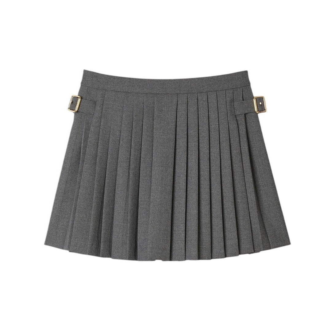 Sandro Chic Gray Buckle Accent Pleated Skort Size FR 36 / US 4 NWT