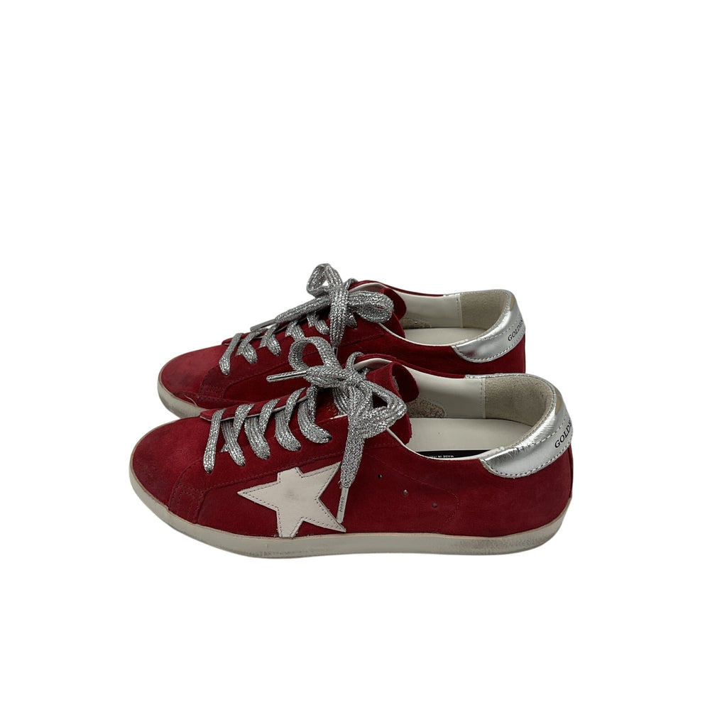Golden Goose Super-Star Brown Rubber Distressed Metallic Leather-Trimmed Suede Sneakers Size 8