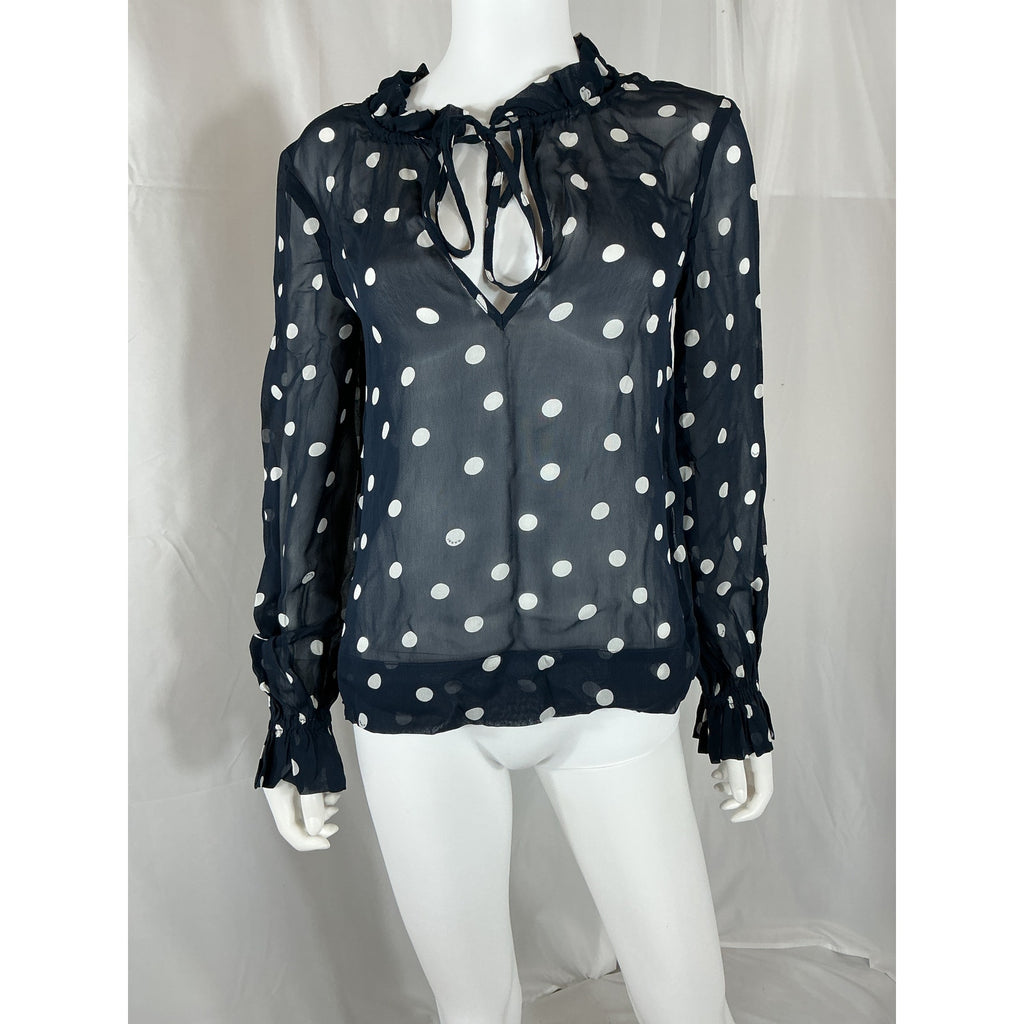 Ganni Sheer Polka Dot Black Viscose Long Sleeve Blouse Size 2