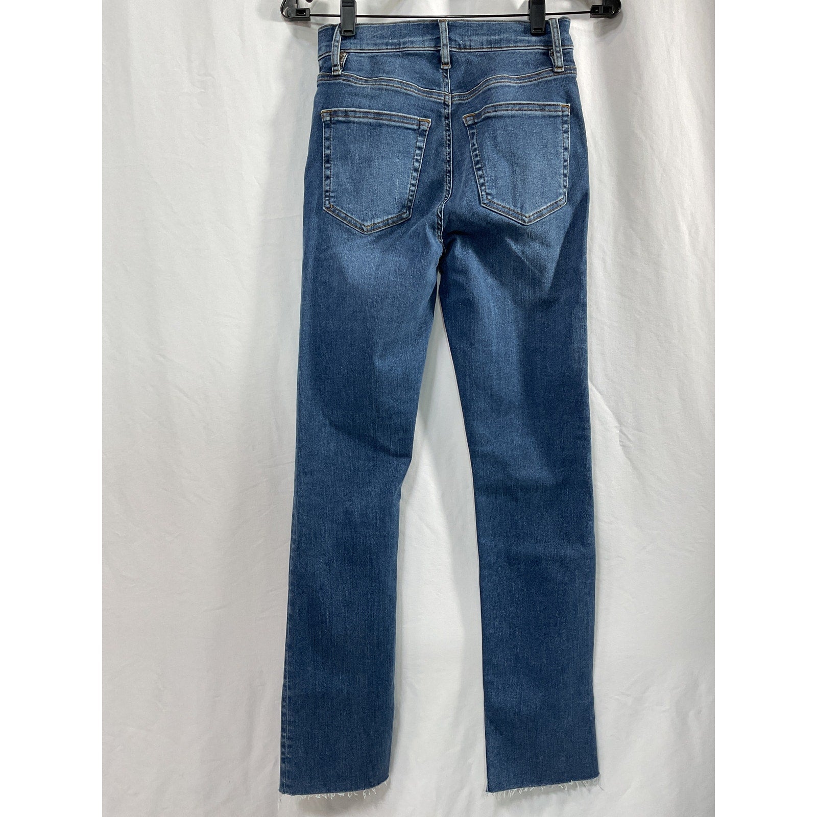 Frame 'Le' Blue High Straight Long Raw Fray Denim Jean Size 25 - NWT
