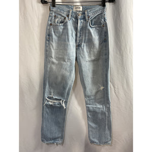 Agolde 'Riley' Blue Cotton High Rise Straight Crop Denim Jean Size 23