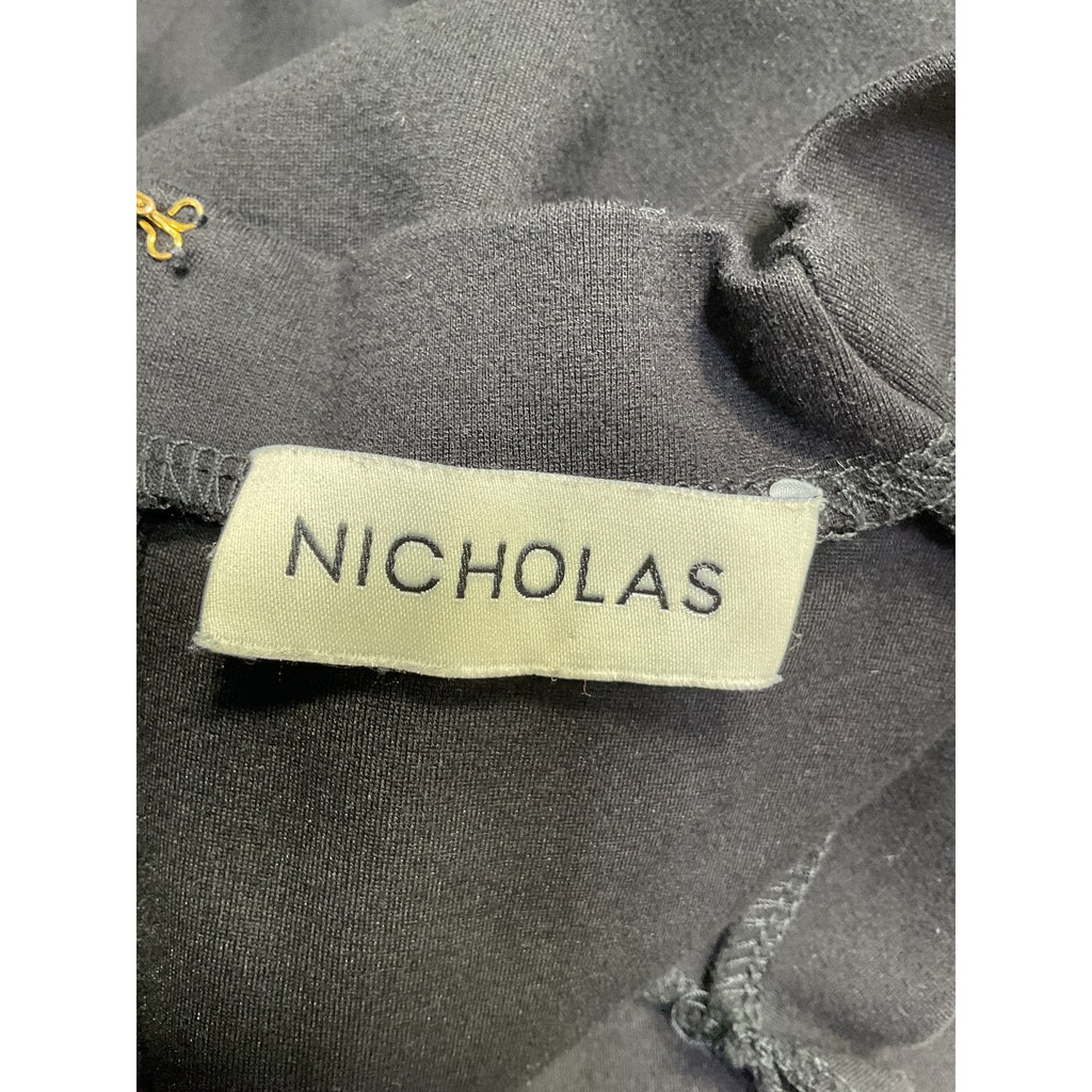 Nicholas 'Fleur' Black Viscose Cropped Ruched Jersey Top Size 8