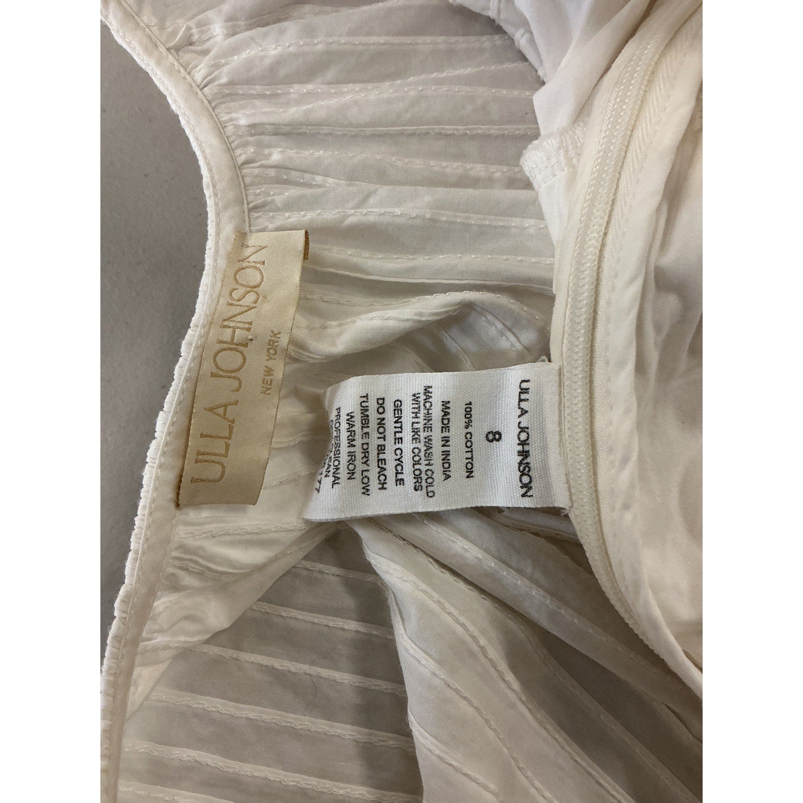 Ulla Johnson 'Camilla' White Cotton Ruffled Pintucked Cotton-Poplin Mini Dress Size 8