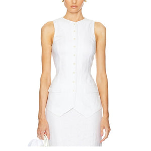 Helsa Tailored Natural White Button Front Tunic Top Size S