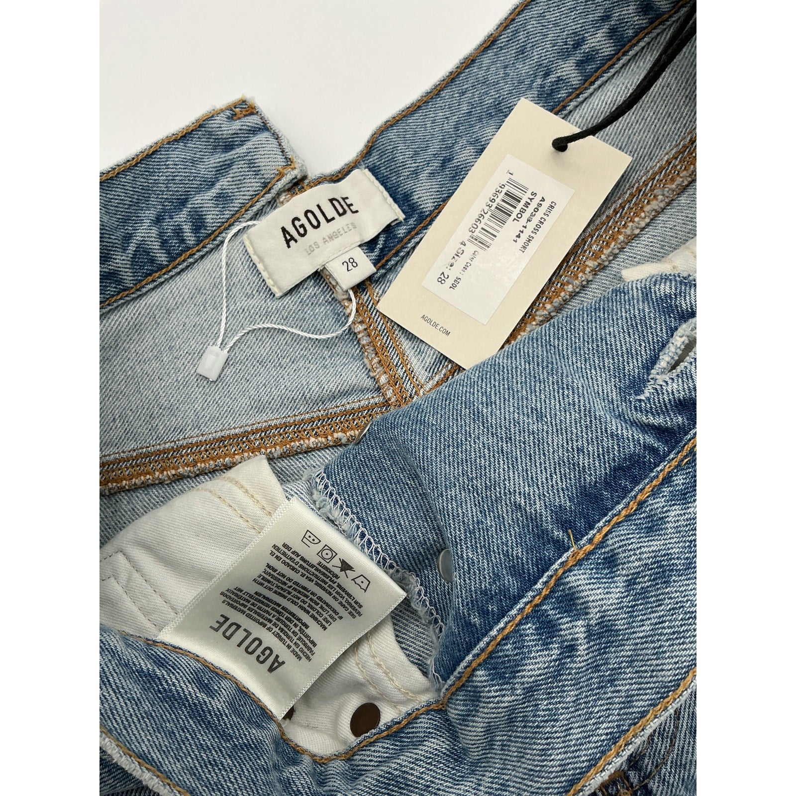 Agolde Crisscross Blue Cotton Super High Waist Organic Denim Shorts Size 28 - NWT