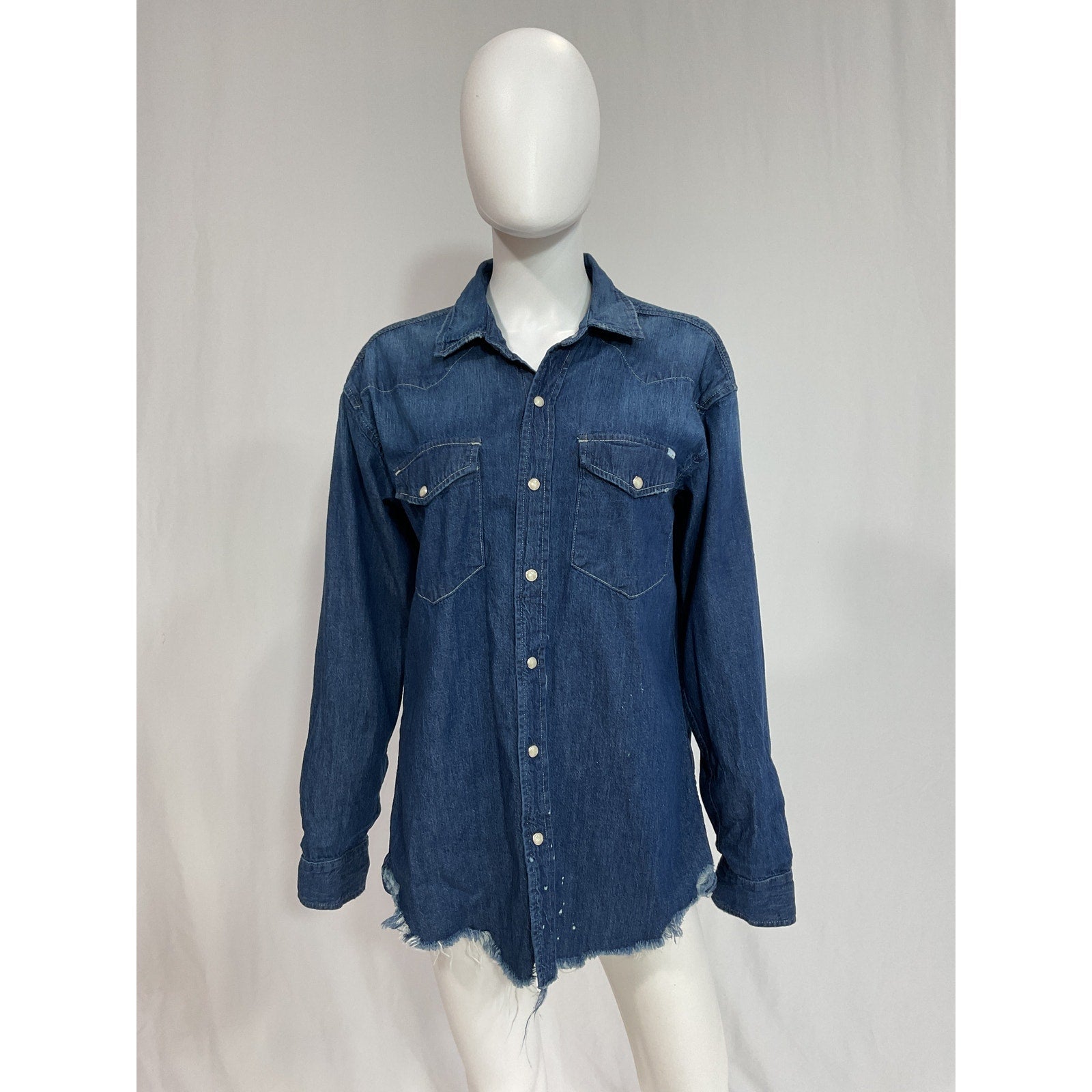 Mother 'The Western' Blue Frayed Denim Shirt Size XS