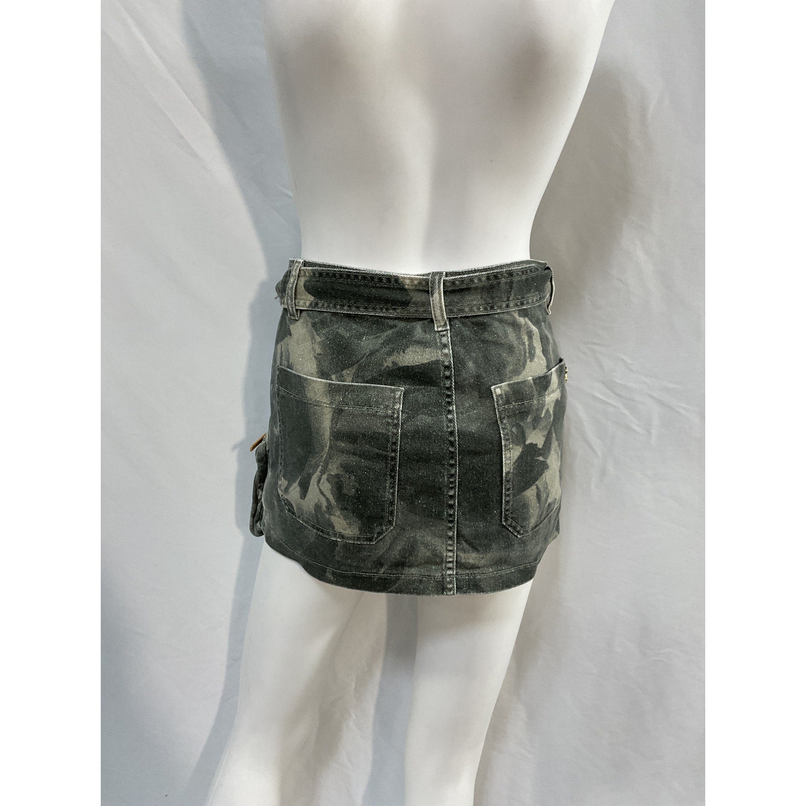 Blumarine Pleated Grey Cotton Mini Skirt Size 0