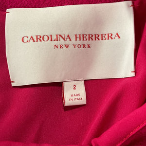 Carolina Herrera Elegant Cerise Pink Tie Boat Neck Mini Dress Size 2