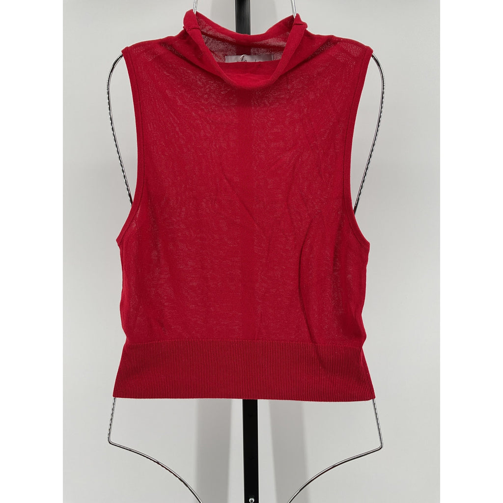 L'Academie 'Eldon' Red Cotton Sheer Sleeveless Turtleneck Top Size M