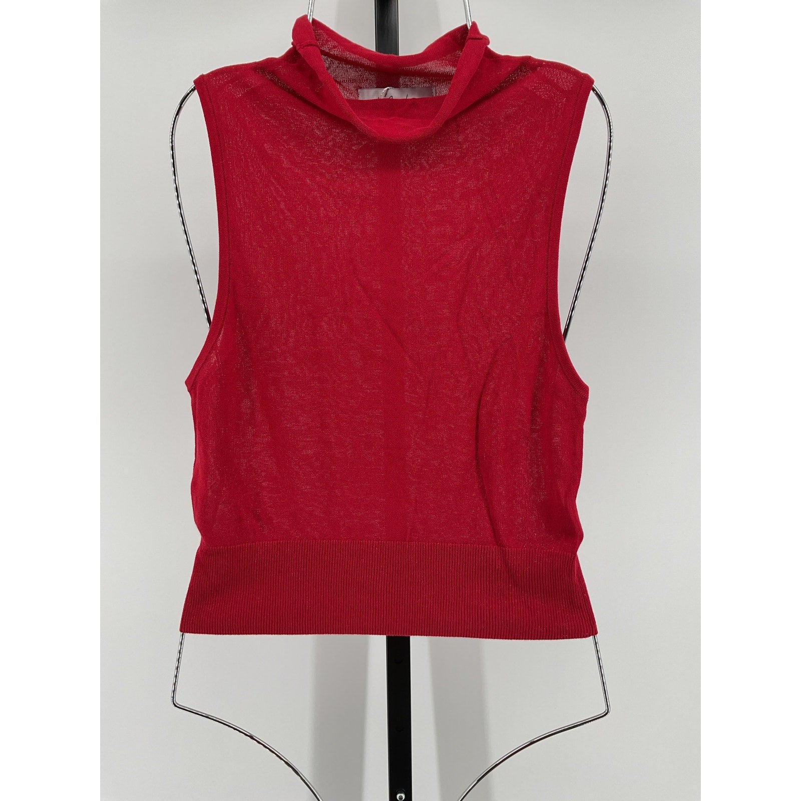 L'Academie 'Eldon' Red Cotton Sheer Sleeveless Turtleneck Top Size M