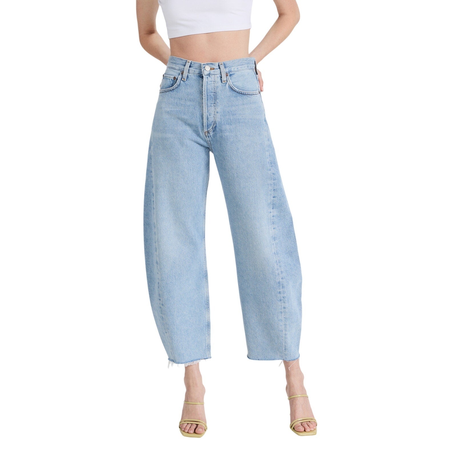 Agolde 'Luna' Blue Cotton Pieced High Rise Denim Jean Size 32