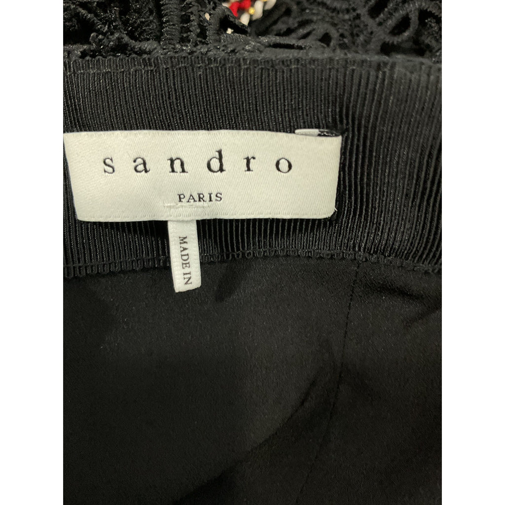 Sandro Richard 'Fluted' Black Macram� Lace Mini Skirt Size 1