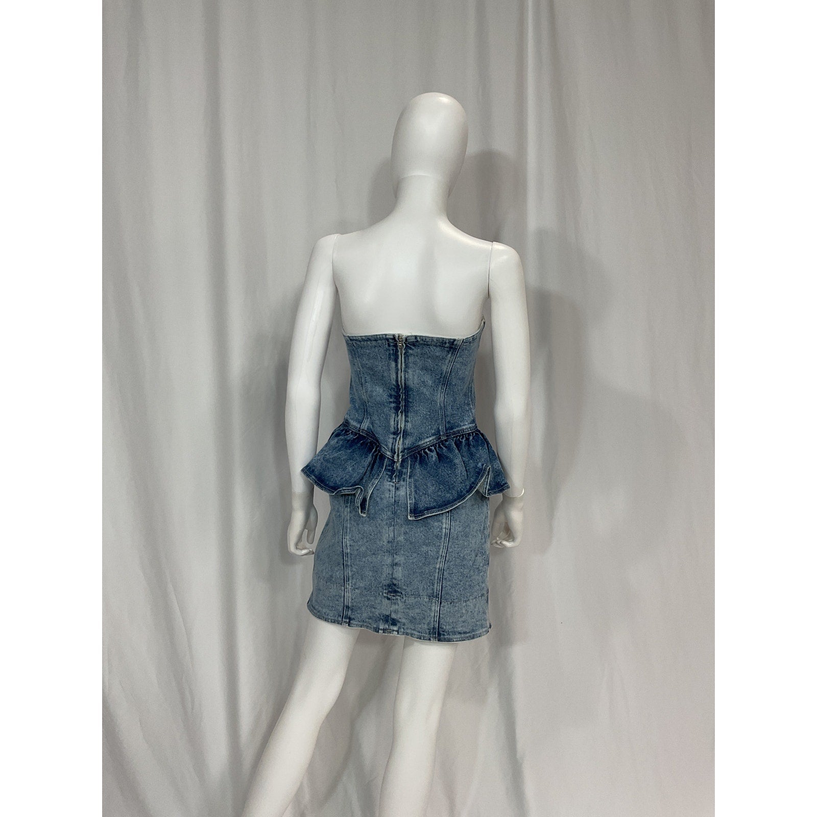 Isabel Marant 'Dolizi' Blue Strapless Denim Peplum Mini Dress Size M