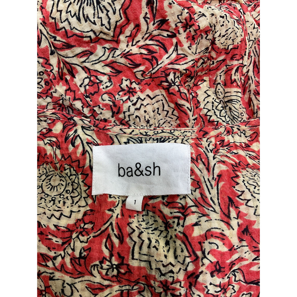 Ba&Sh 'Plume' Red Viscose Printed Midi Dress Size 1
