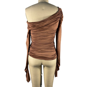 Helmut Lang Ruched Rust Off Shoulder Top Size S