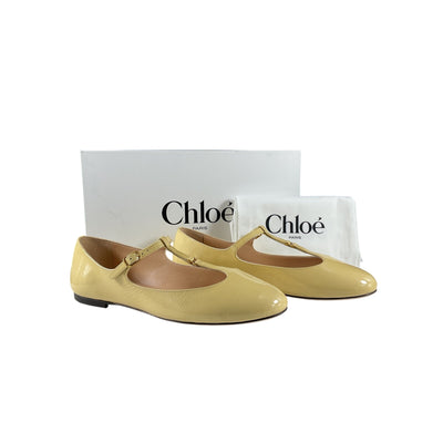 Chloé Patent Leather Sleepy Beige Marcie Mary Jane Flats Size IT 39.5 / US 9.5 NWT