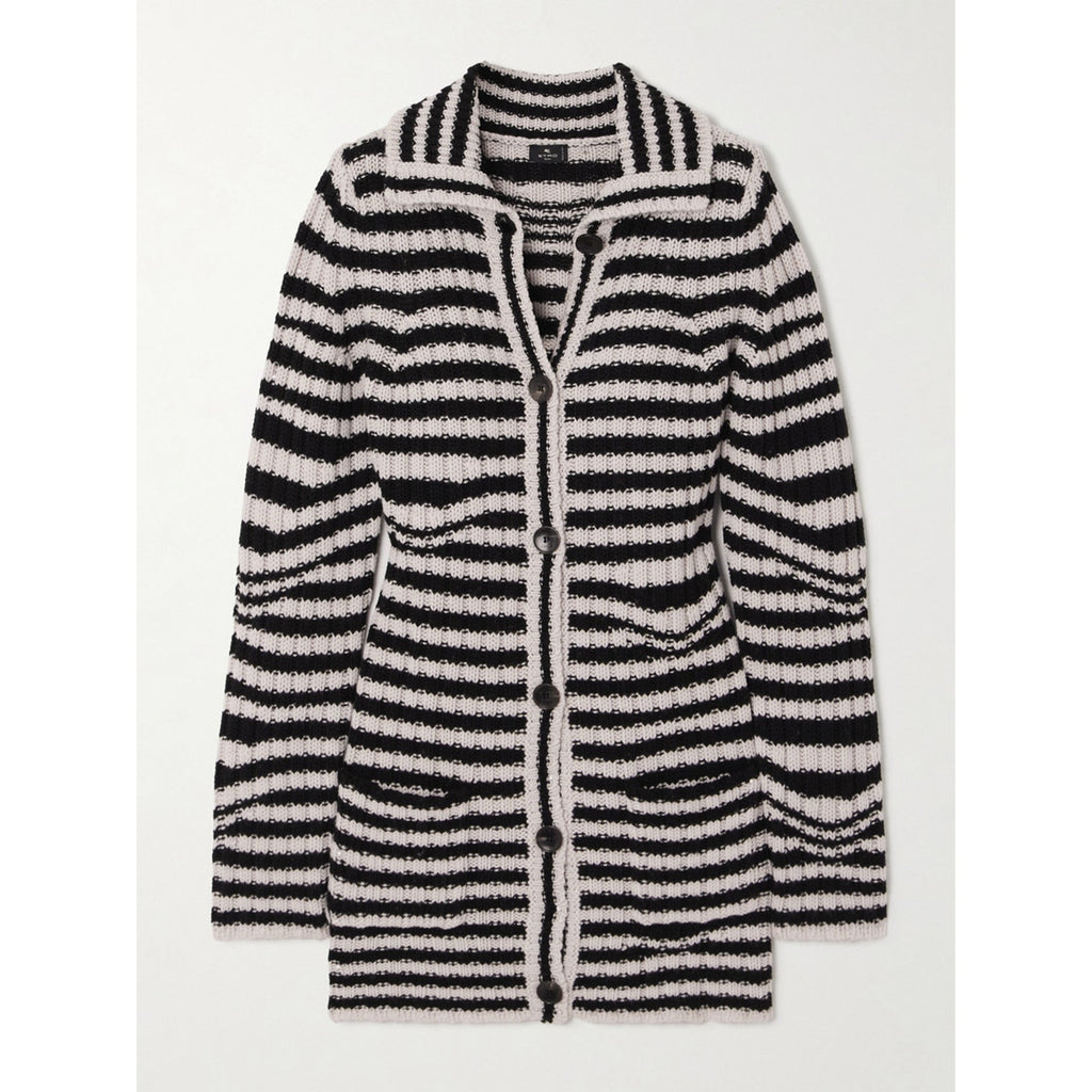 Etro 'Striped' Black Jacquard-Knit Wool Cardigan Size OS