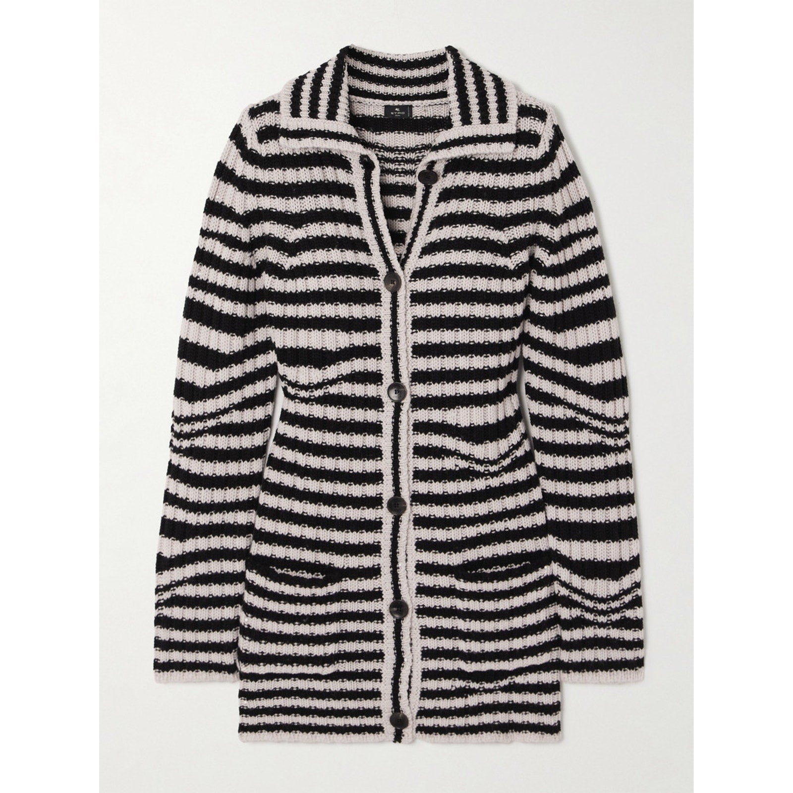 Etro 'Striped' Black Jacquard-Knit Wool Cardigan Size OS