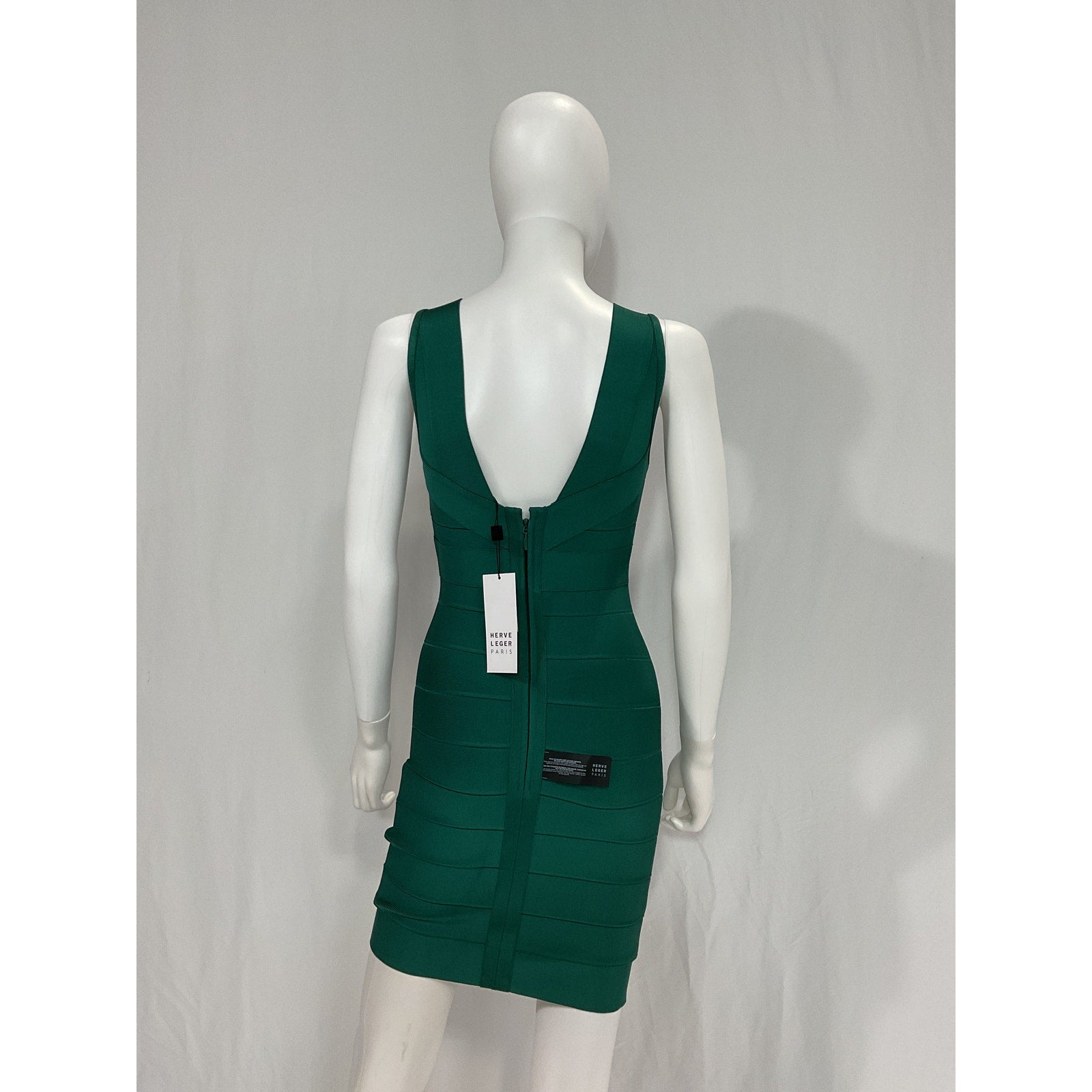 Herve Leger V Neck Mini Green Sleeveless Bandage Dress Size M - NWT
