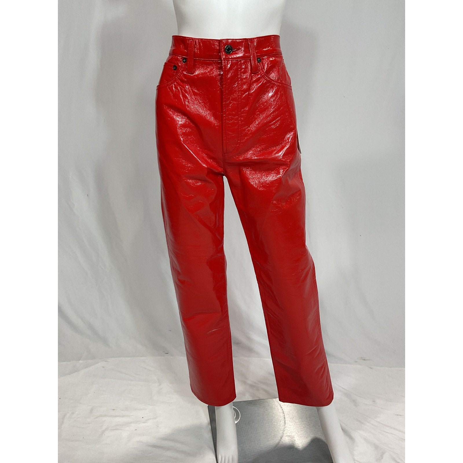 Agolde Red Recycled Leather '90's' Pinch Waist Pants Size 27