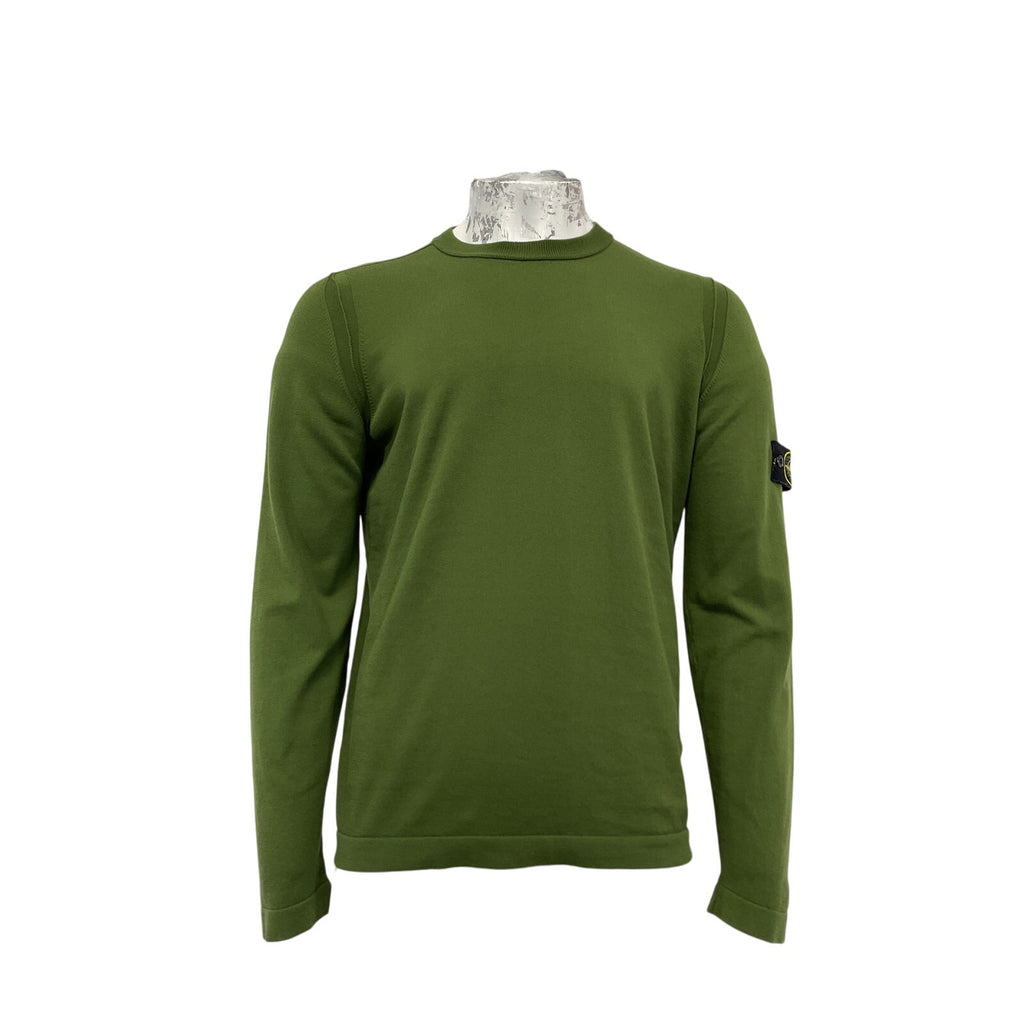 Stone Island Logo-Appliqu�d Green Cotton Sweater Size XL