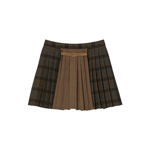 Sandro Brown Polyester Short Checked Pleated Skirt Size 34