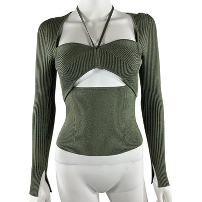 Simkhai Ribbed Green Alexia Halter Top Size M