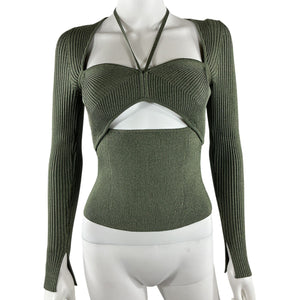 Simkhai Ribbed Green Alexia Halter Top Size M
