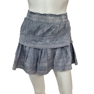 Loveshackfancy Delicate Washed Denim Ruffle Mini Skirt Size XS