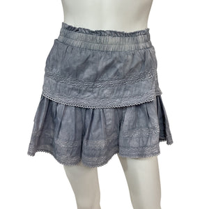Loveshackfancy Delicate Washed Denim Ruffle Mini Skirt Size XS