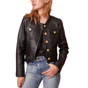 Loveshackfancy Leather Black Xander Jacket Size 6 NWT