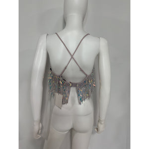 Majorelle 'Mallory' Silver Embellished Beaded Crop Top Size S - NWT