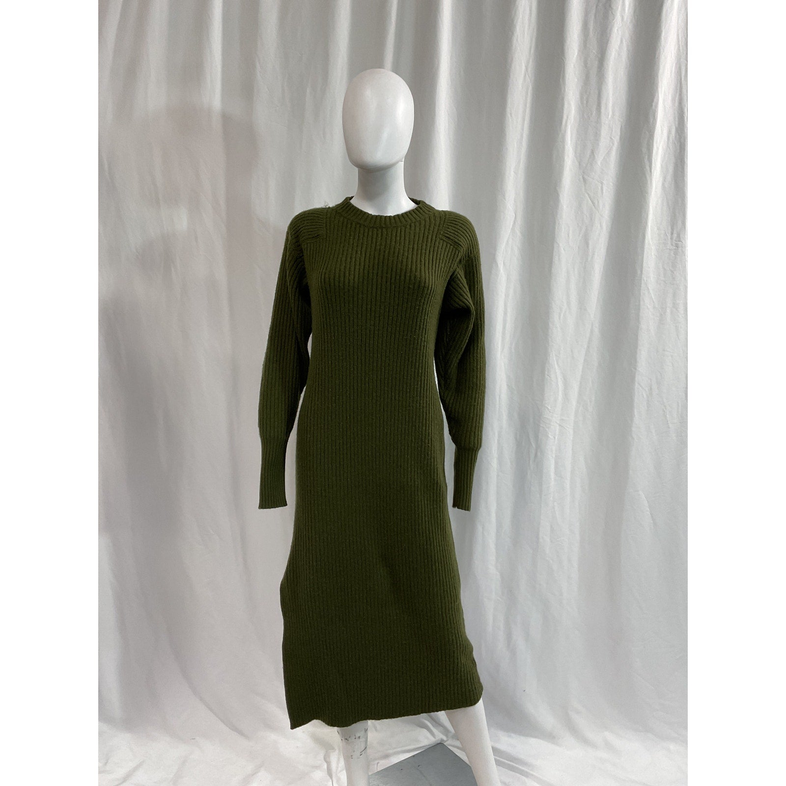 Anine Bing 'Aurora' Green Rib Knit Long Sleeve Midi Dress Size S