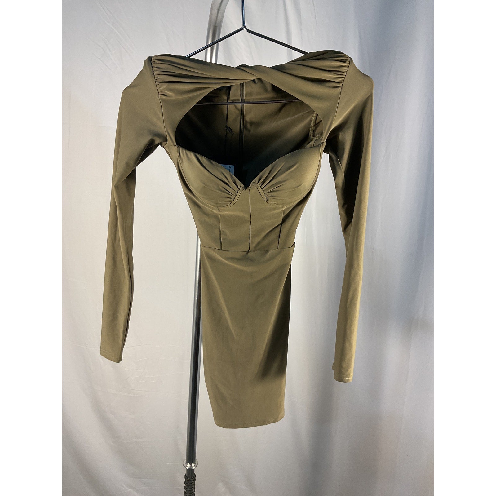 Alex Perry Barett Twist Green Nylon  Sweetheart Long Sleeve Mini Dress Size 0 - NWT